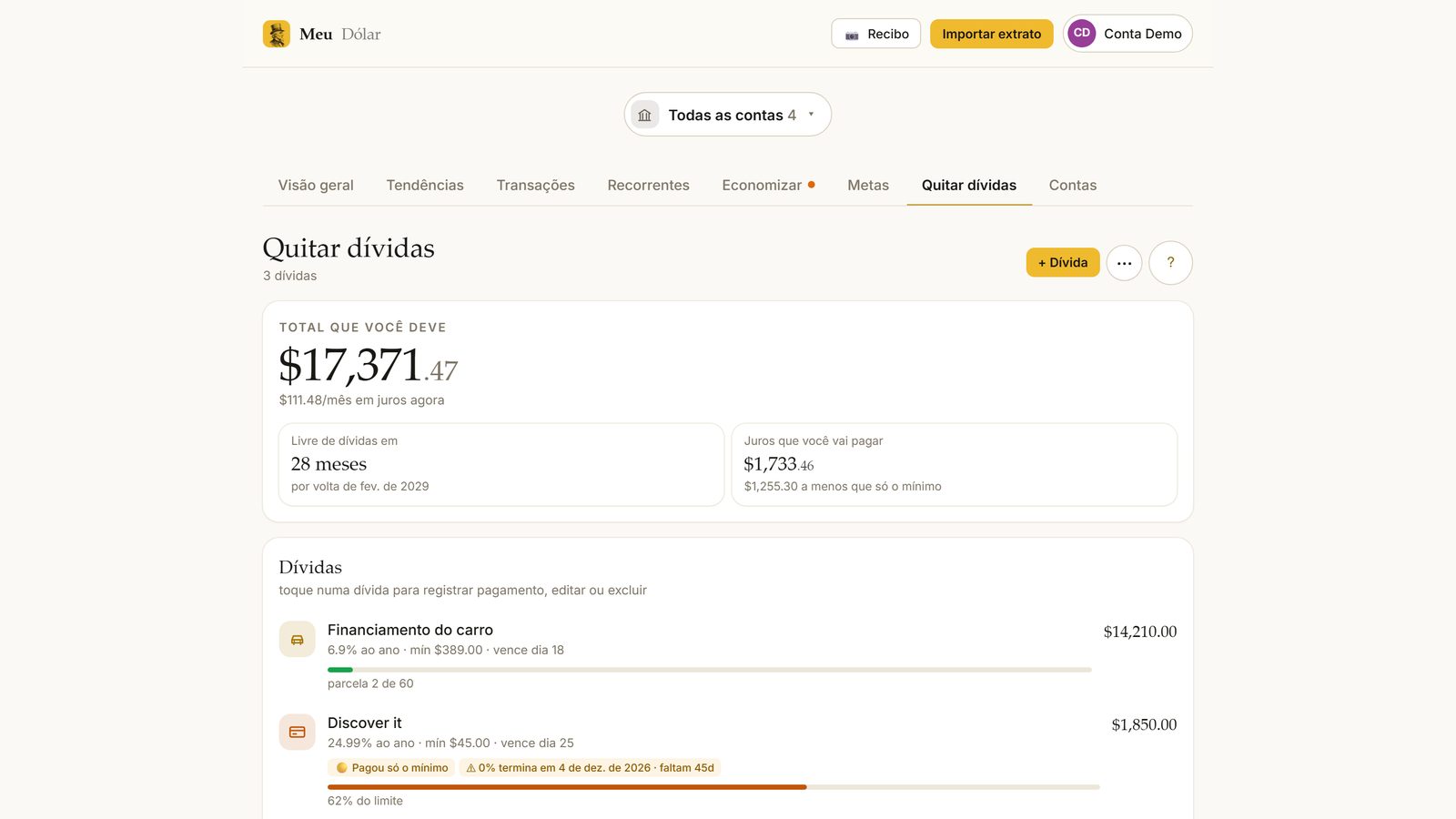 Plano para quitar dívidas